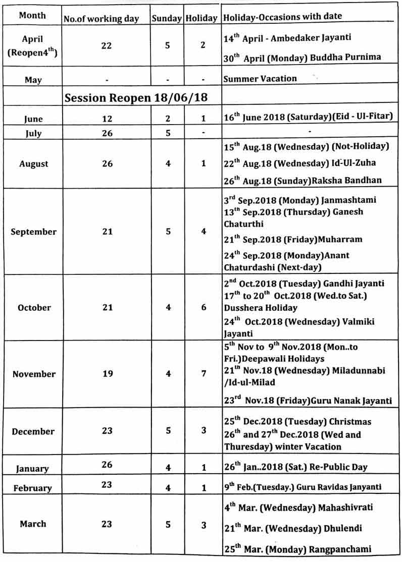 Academic Calendar 2018-19 | SHRI VAISHNAV KANYA VIDYALAYA